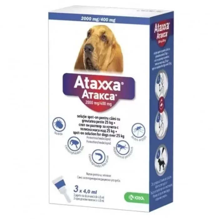 Antiparazitar Ataxxa Dog 100 (25-40 kg), 3 pipete KRKA — Tot ce trebuie să știi, opinii & preț