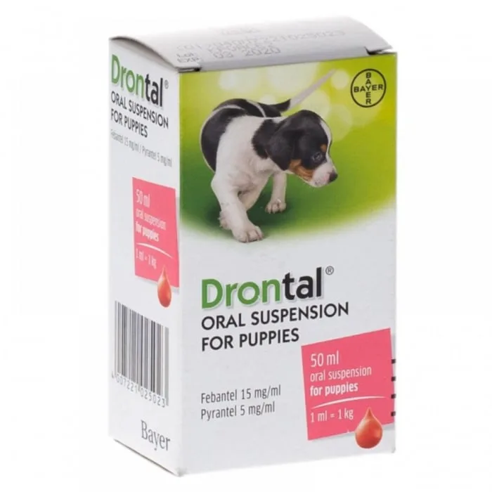 Drontal Puppy suspensie Bayer — Recenzie și preț pentru combaterea nematodozelor la câini