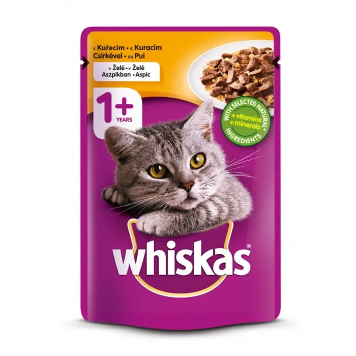 Hrana umedă Whiskas pentru pisici adulte cu pui în aspic — Recenzie, preț și caracteristici