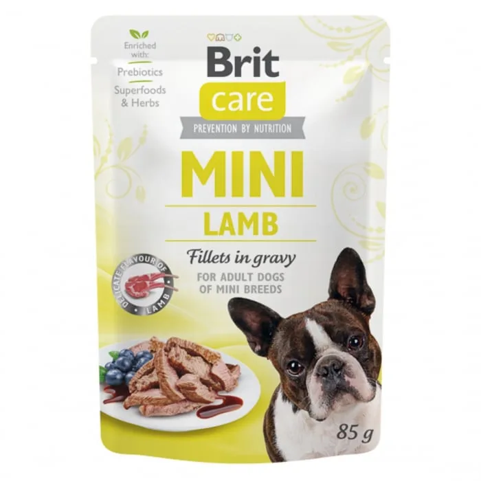 Review Brit Care Dog Mini Lamb Fillets in Gravy — calitate și preț pentru hrana umedă pentru câini mici