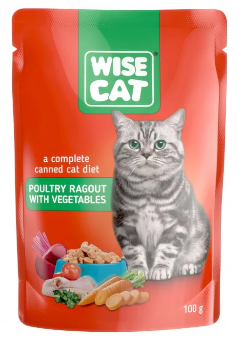 Recomandat Wise cat — hrana umedă pentru pisici, tocana cu pasare de casa și legume