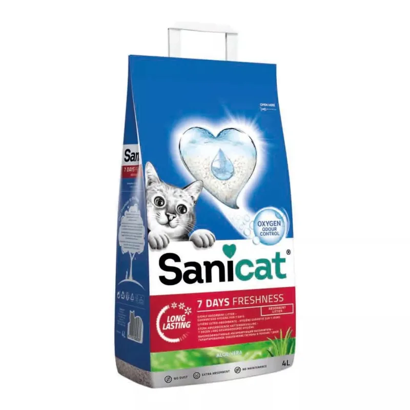Review preț Nisip pentru litiera Sanicat 7 Days Aloe Vera 4L — absorbție ridicată și aromă naturală