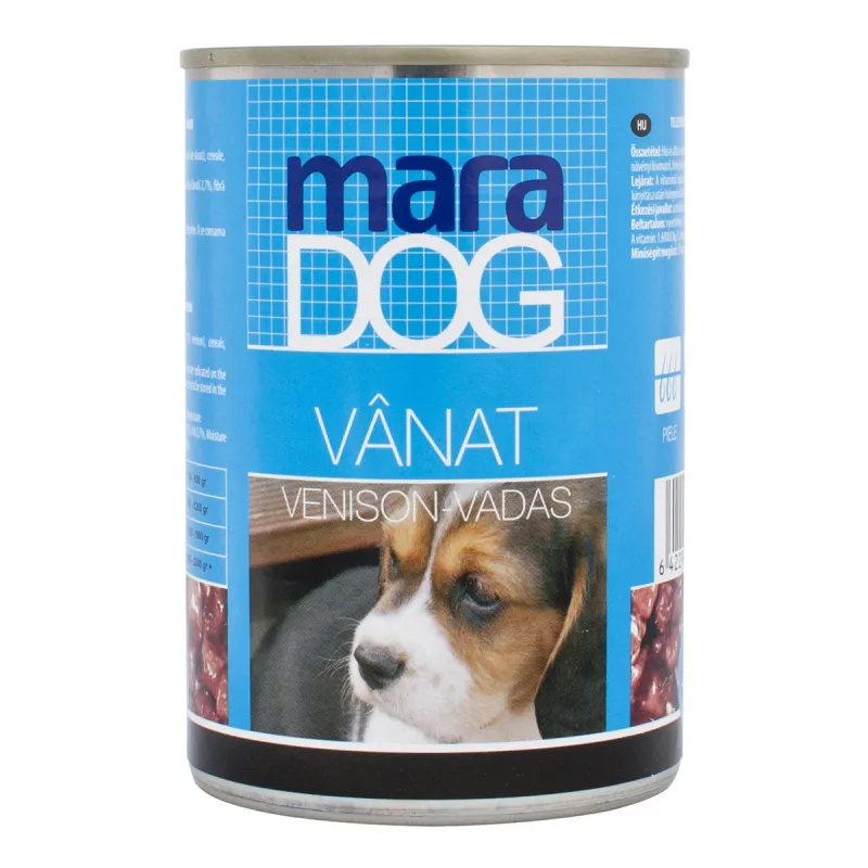 Hrana umedă pentru câini Maradog Caine Conserva Vanat — Recenzie și specificații