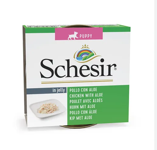 Hrana umedă pentru câini Schesir Dog Puppy Chicken with Aloe — recenzie și avantaje