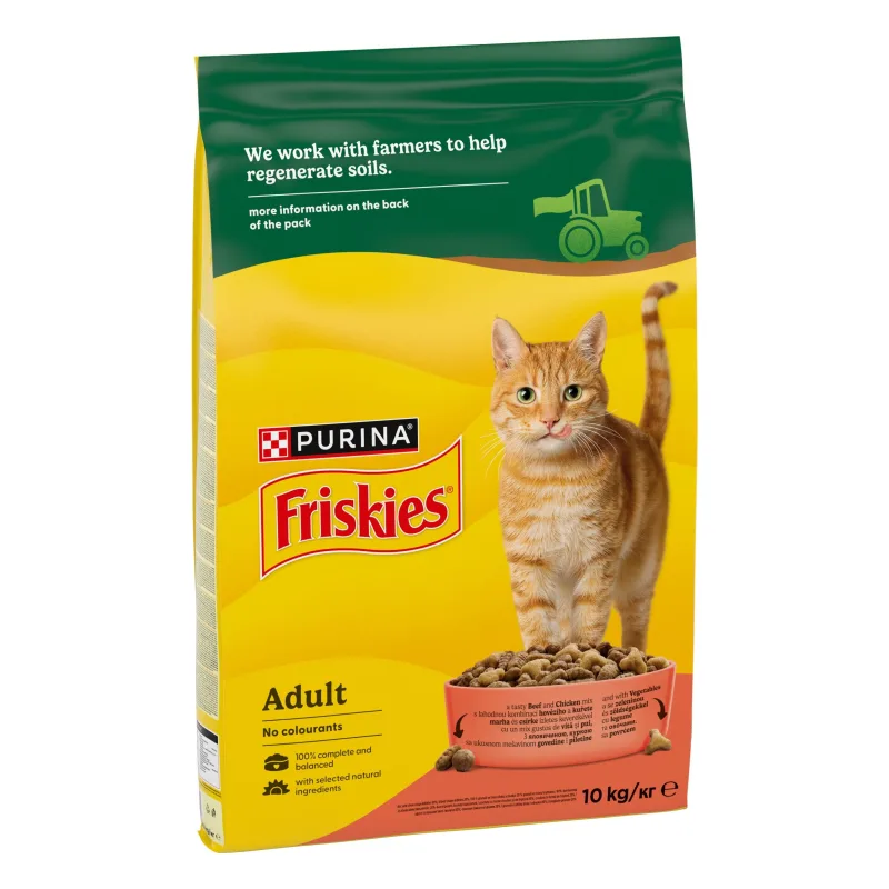 Hrana uscată pentru pisici Friskies Cat Adult cu vita și pui — review și caracteristici