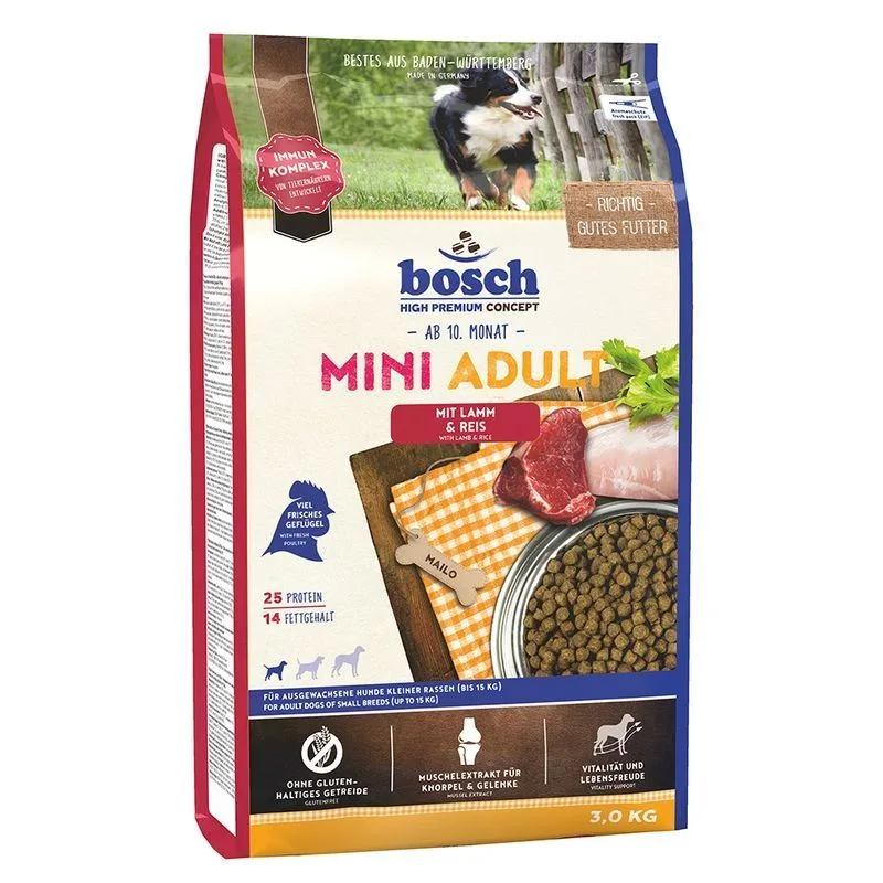 Hrana uscată pentru câini Bosch Adult Mini Lamb & Rice — Recenzie și specificații