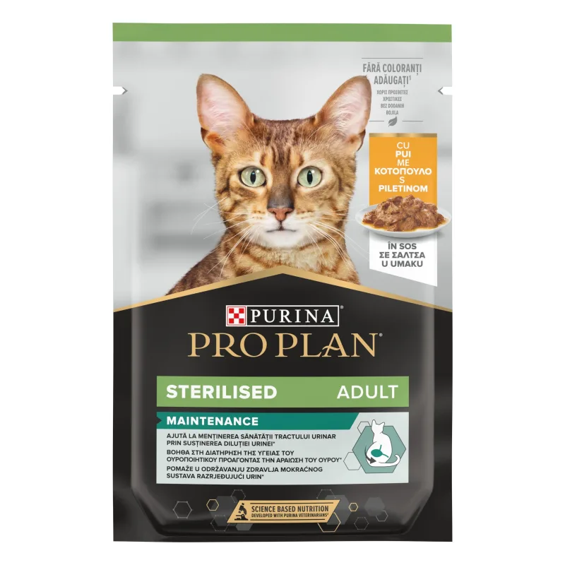 Hrana umedă pentru pisici sterilizate Purina Pro Plan Sterilised Adult Maintenance — Recenzie și specificații