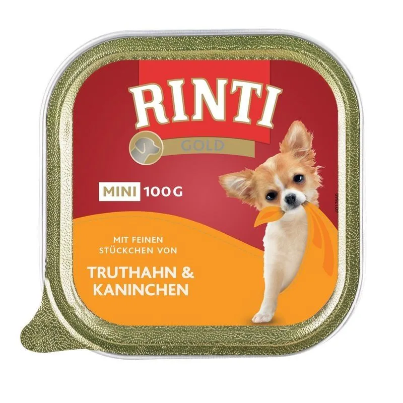 Hrana umedă pentru câini Rinti Gold Mini — Caracteristici, preț și opinii despre rețeta cu curcan și iepure
