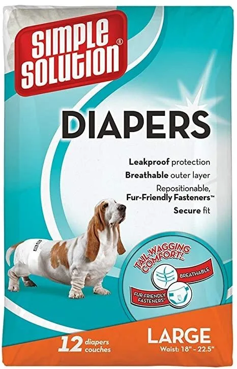 Simple Solution scutece Pampers L — recenzie, caracteristici și preț pentru câini de 23-34 kg