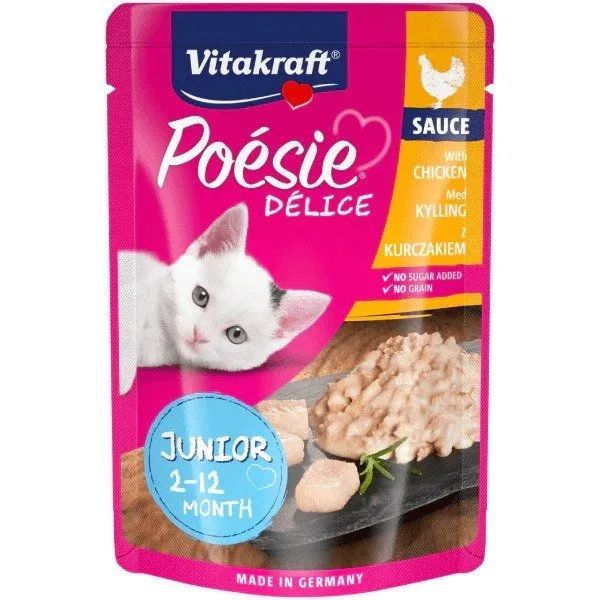 Recomandări pentru hrana umedă Pisici Vitakraft Plic Poesie Junior, Pui in Sos 85 g — Păreri și caracteristici