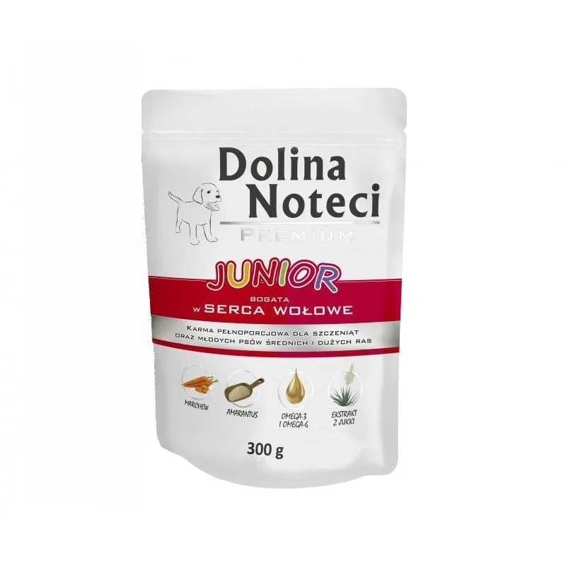 Review hrana umedă pentru câini Dolina Noteci Plic Junior, inima de vită — specificații și avantaje