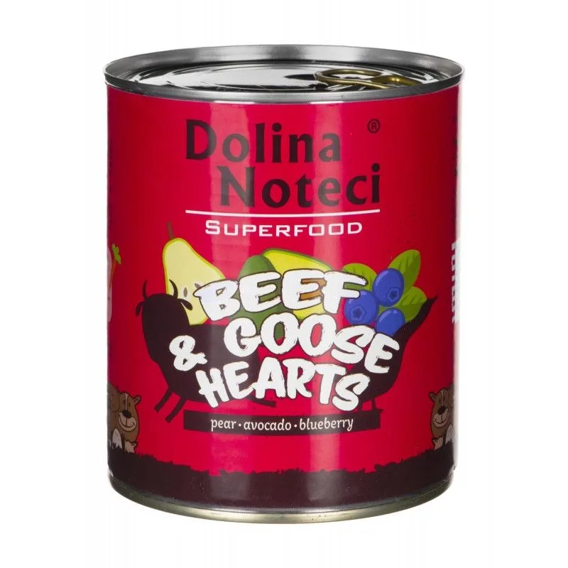 Hrana umedă pentru câini Dolina Noteci Superfood Vita și Inimi Gasca — Recenzie și caracteristici