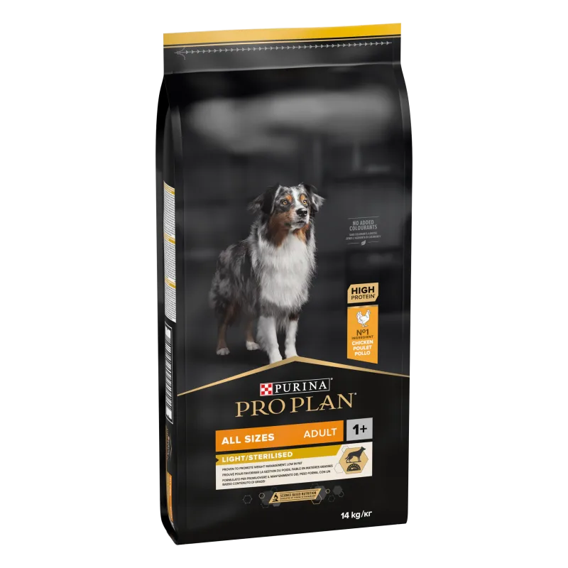 Hrana uscată pentru câini Purina PRO PLAN Adult Light Sterilised — Recenzie, caracteristici și preț