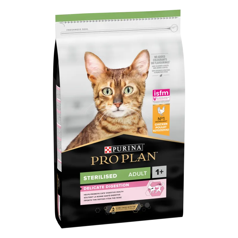Hrana uscată pentru pisici sterilizate Purina Pro Plan Delicate Digestion — Caracteristici și recenzie